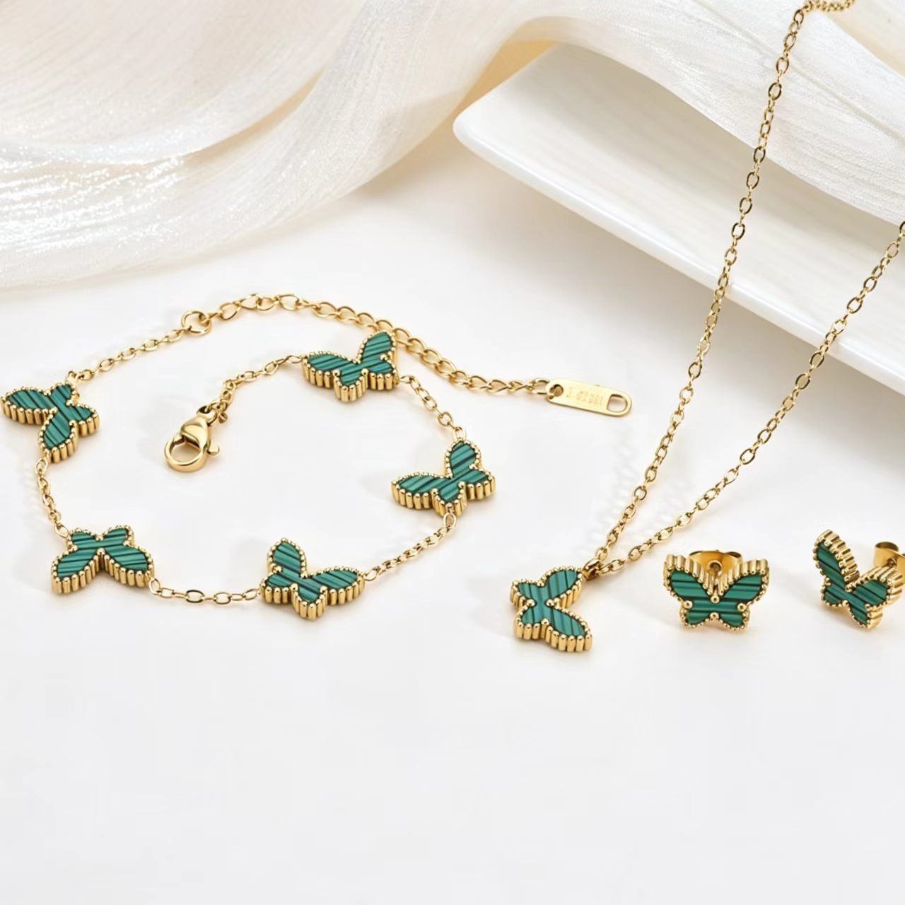 Stainless Steel Double-sided Color Fritillary Butterfly Necklace