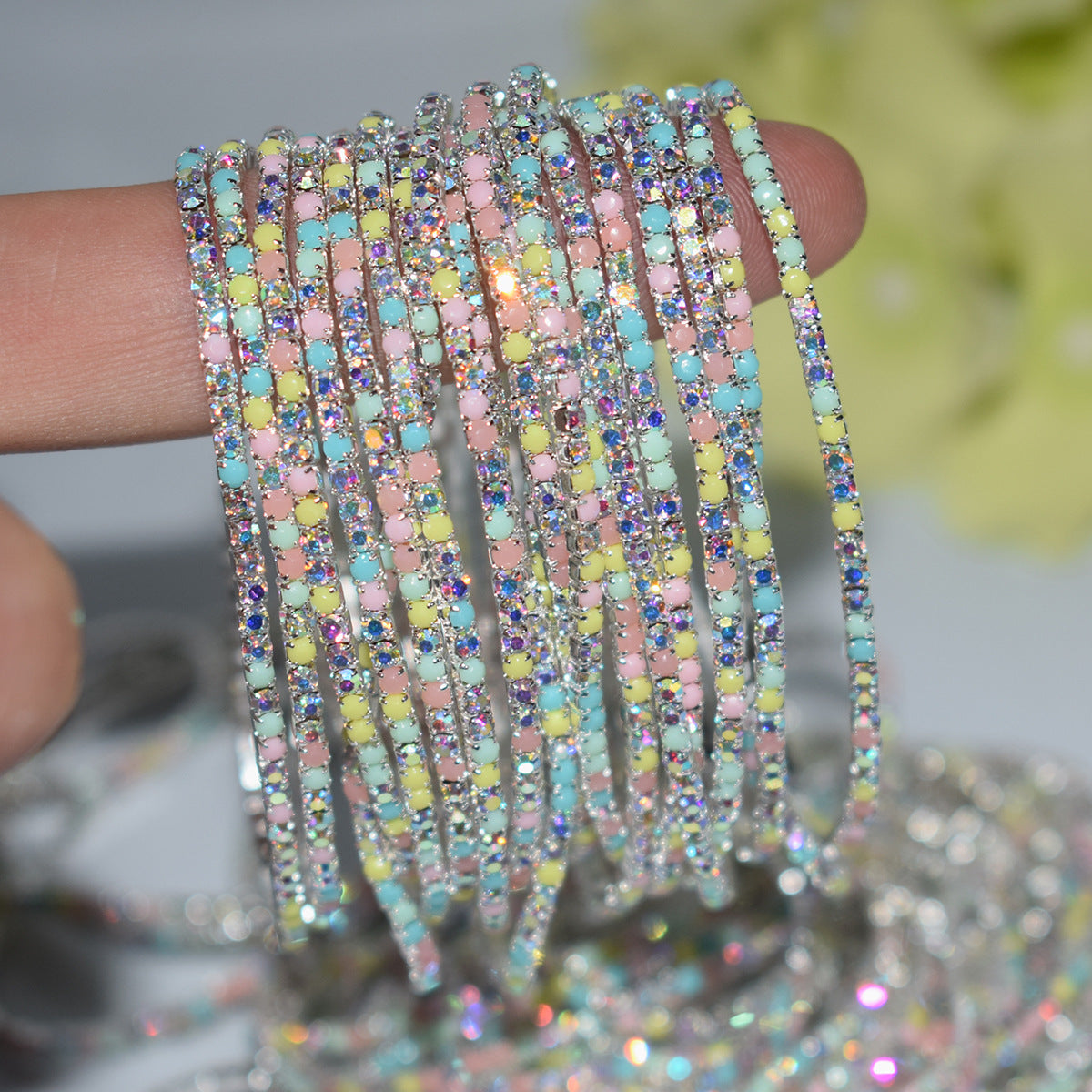 Row Colorful Rhinestone Female Live Grab Chain Bracelets
