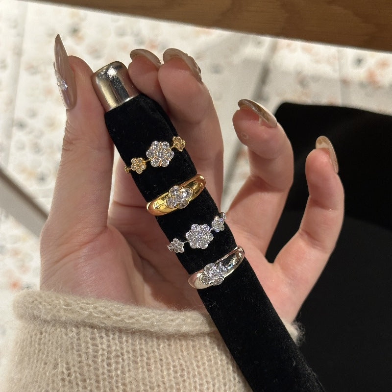 Advanced Sensitive Surface Zircon Flower Golden Rings