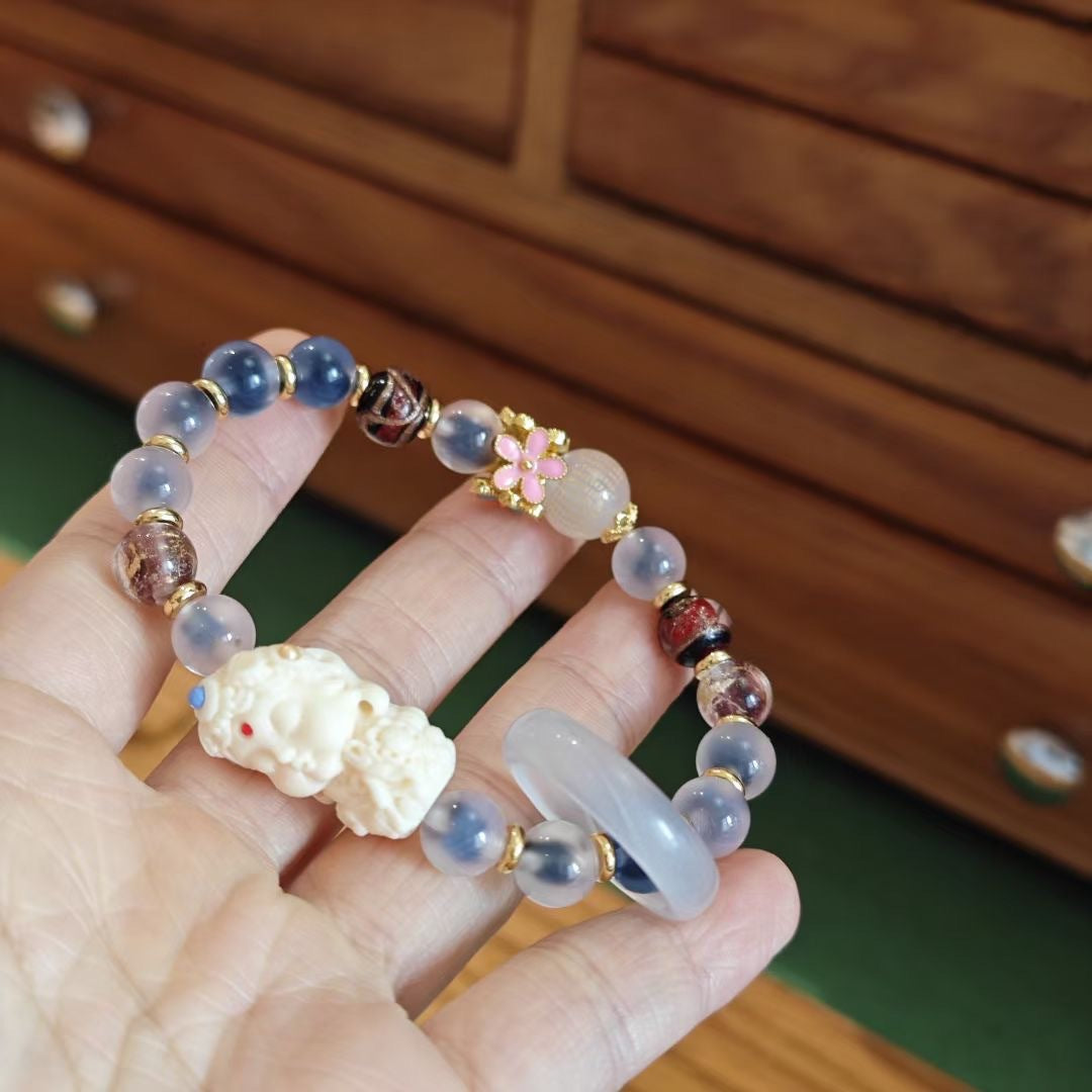 Natural Blue Sugar Heart Agate Female Half Bracelets