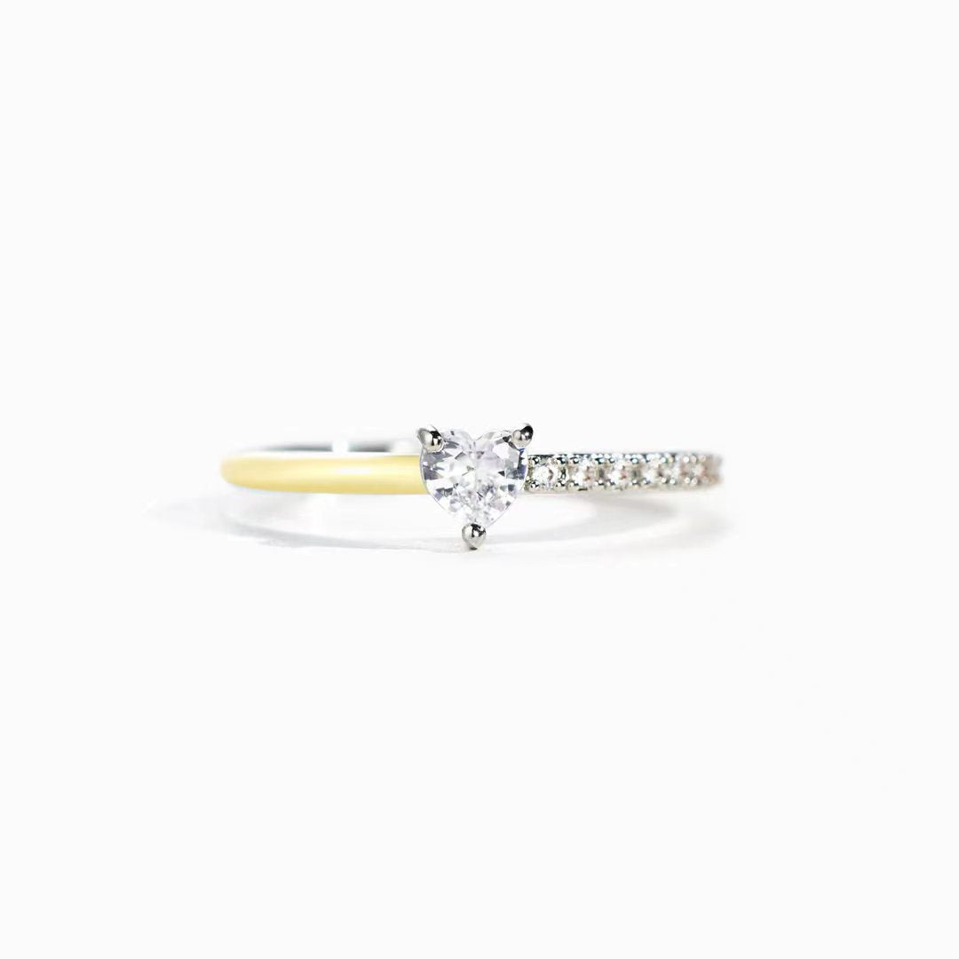 Women's Sier Heart-shaped Rectangular Zircon Cut Half Enamel Rings