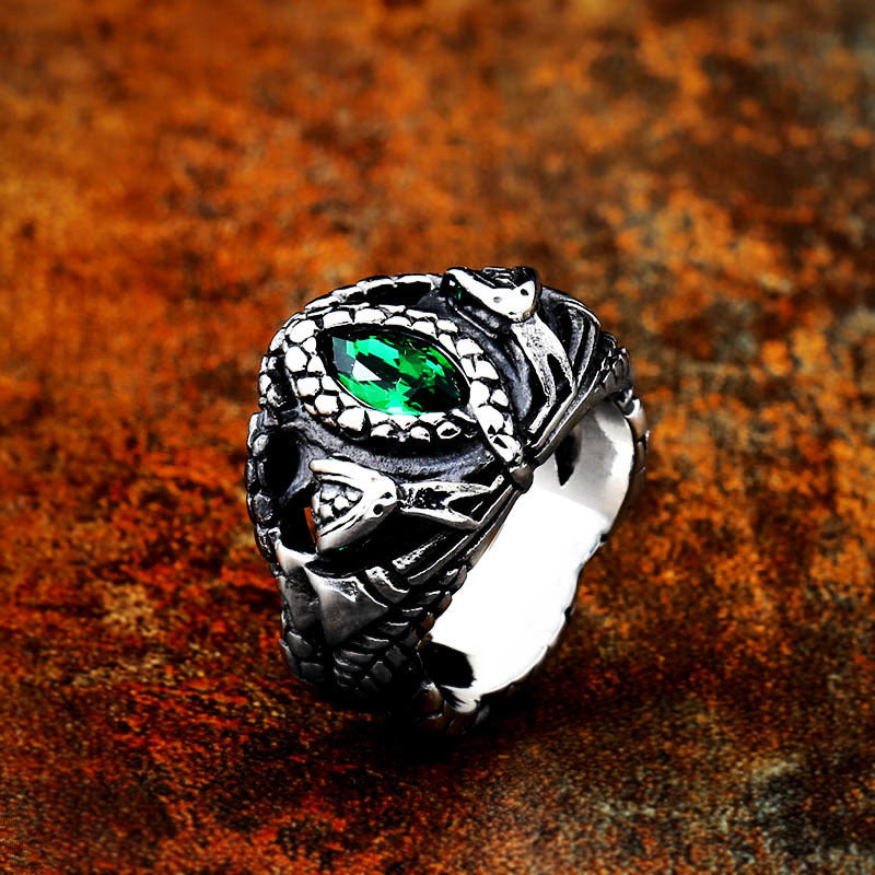 Men's Vintage Animal Snake-shaped Stainless Steel Devil's Eye Inlaid Rings