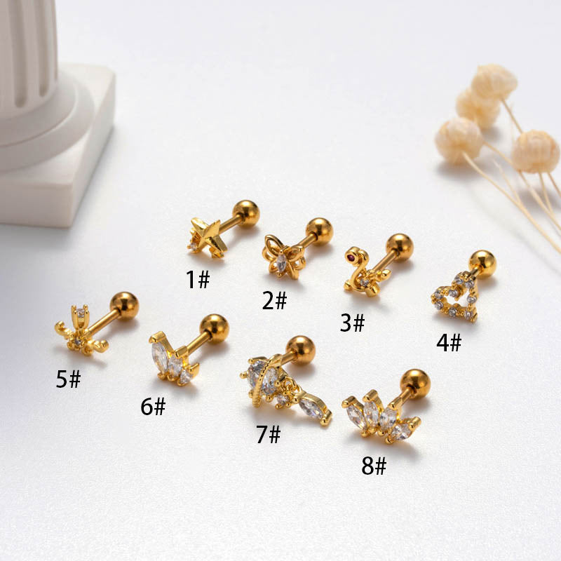 Stainless Steel Rod Micro Inlaid Zircon Earrings