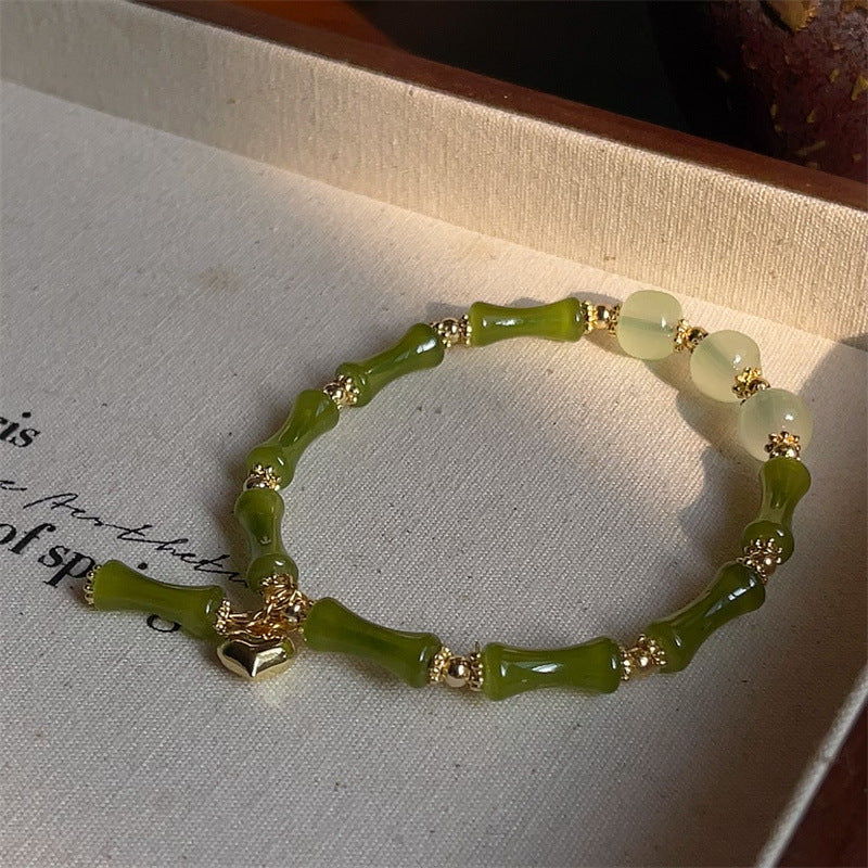 Green Bamboo Three-life Stone Good Luck Exam Shore Bracelets