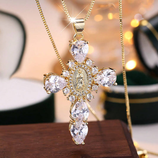 Diamond Virgin Cross Female Creative Personality Necklaces