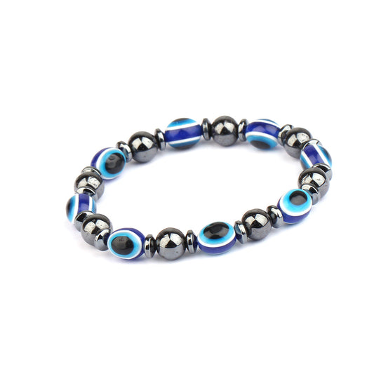 Women's & Men's Stone Stretch Blue Eye Oval Flat Bracelets
