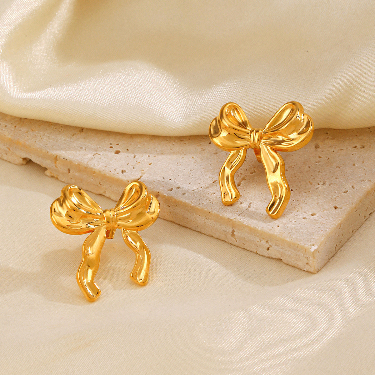Style Personalized Gold Stainless Steel Bow Earrings
