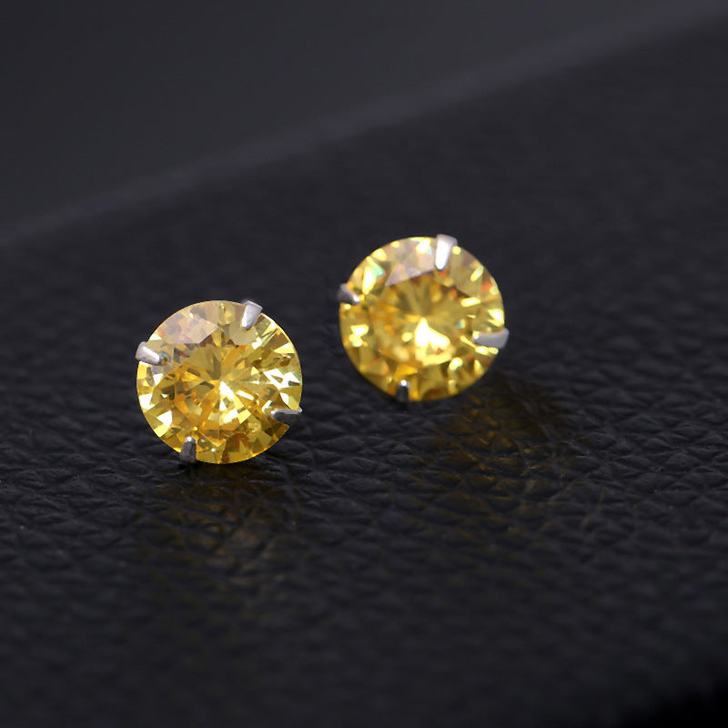 Women's & Men's Sier With Diamonds Round Square Colorful Earrings