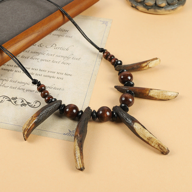 Women's & Men's Tooth Retro Personalized Natural Wooden Bead Necklaces