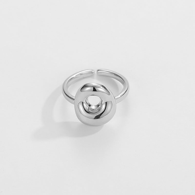 Hop Letters Glossy Sier Open Adjustable Rings