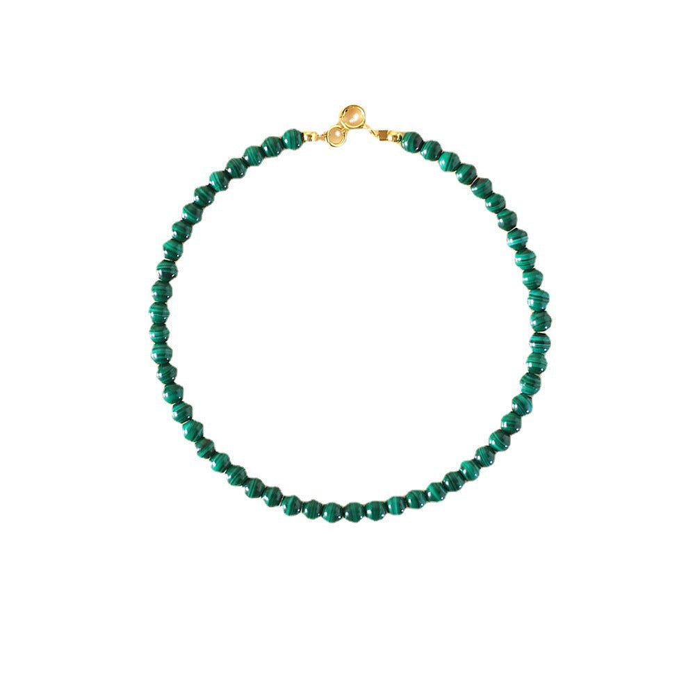 Women's Natural Green Malachite Rough Stone Thin Single Small Crystal Cute Bracelet