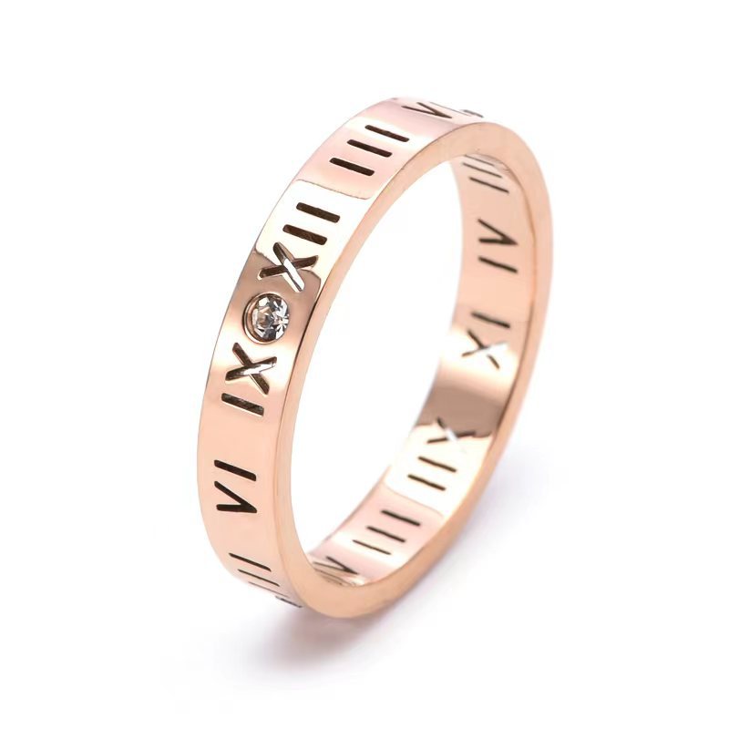 Women's & Men's Titanium Steel Diamonds With Roman Numbers Rings