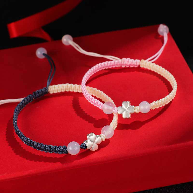 Sier Clover Hand Woven Rope Female Fresh Bracelets