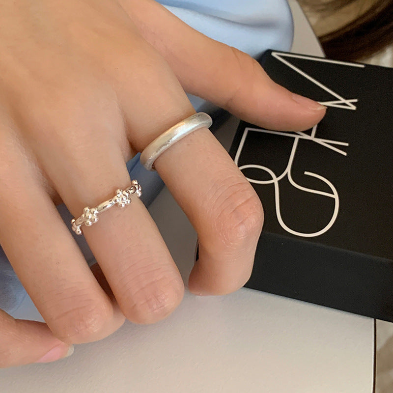 Style Little Flower Brushed Metal Open Female Fresh Simple Rings