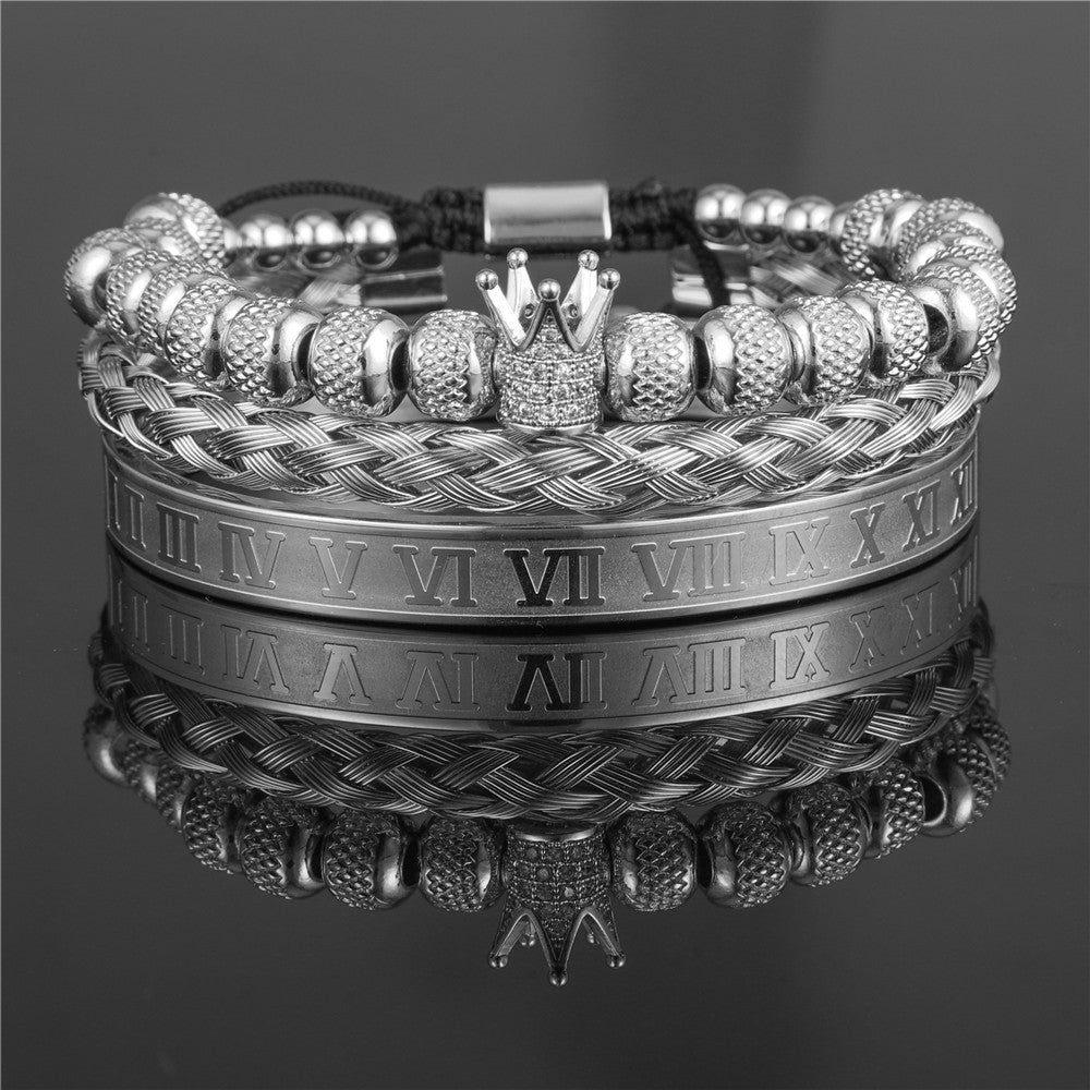 Men's Zircon Double Leopard Head Black Agate Bracelets