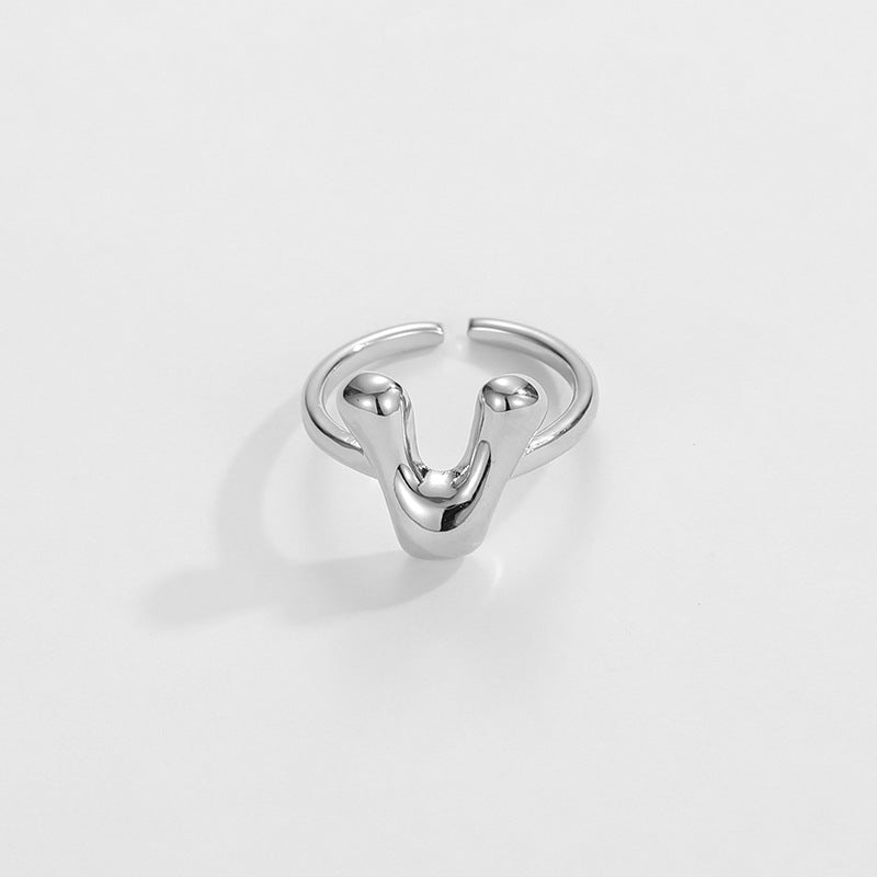 Hop Letters Glossy Sier Open Adjustable Rings