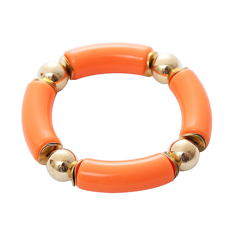 Thick Curved Tube Gold Beaded Stretch Bracelets