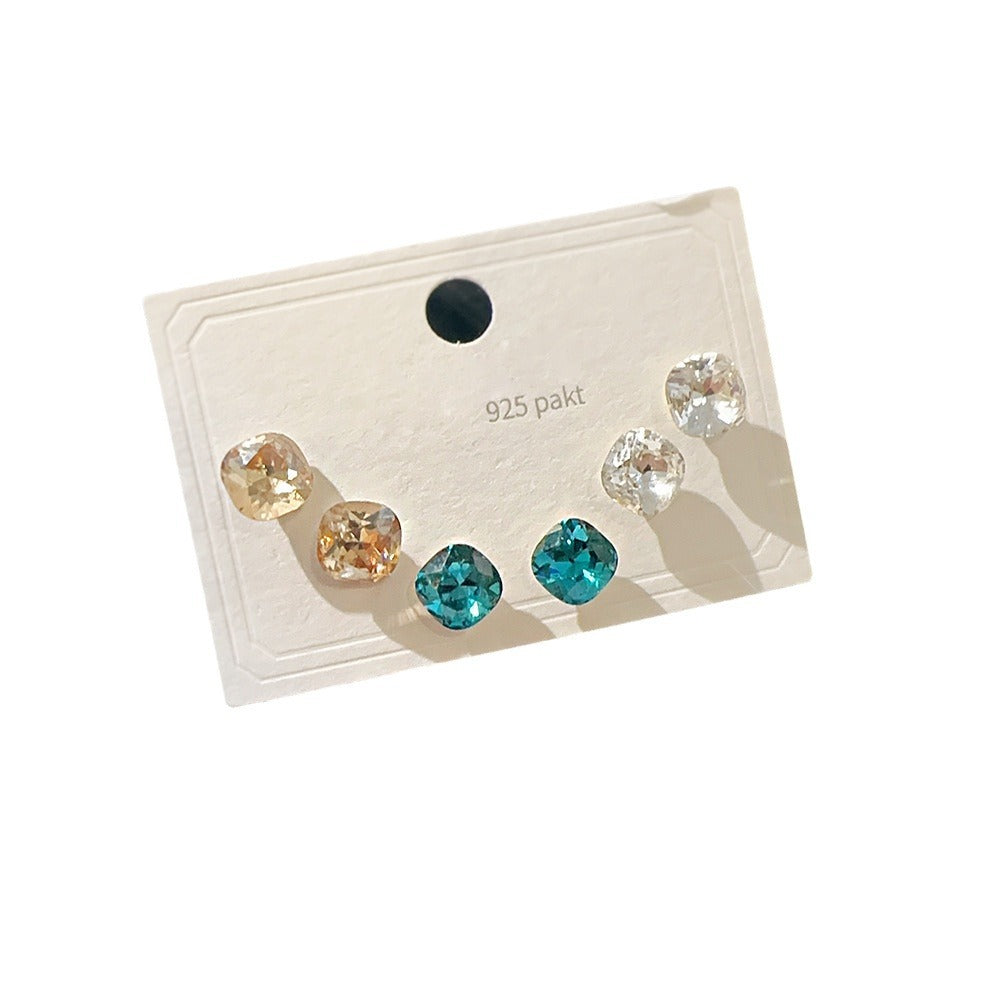 Women's Cube Sugar One Card Three Pairs Earrings