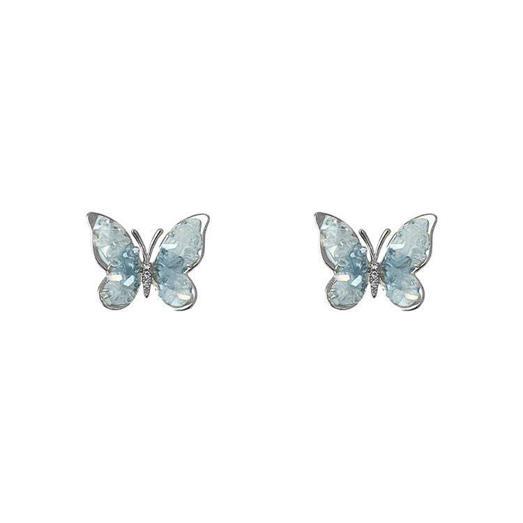 Women's Morandi Blue Gradient Crystal Butterfly Design Earrings