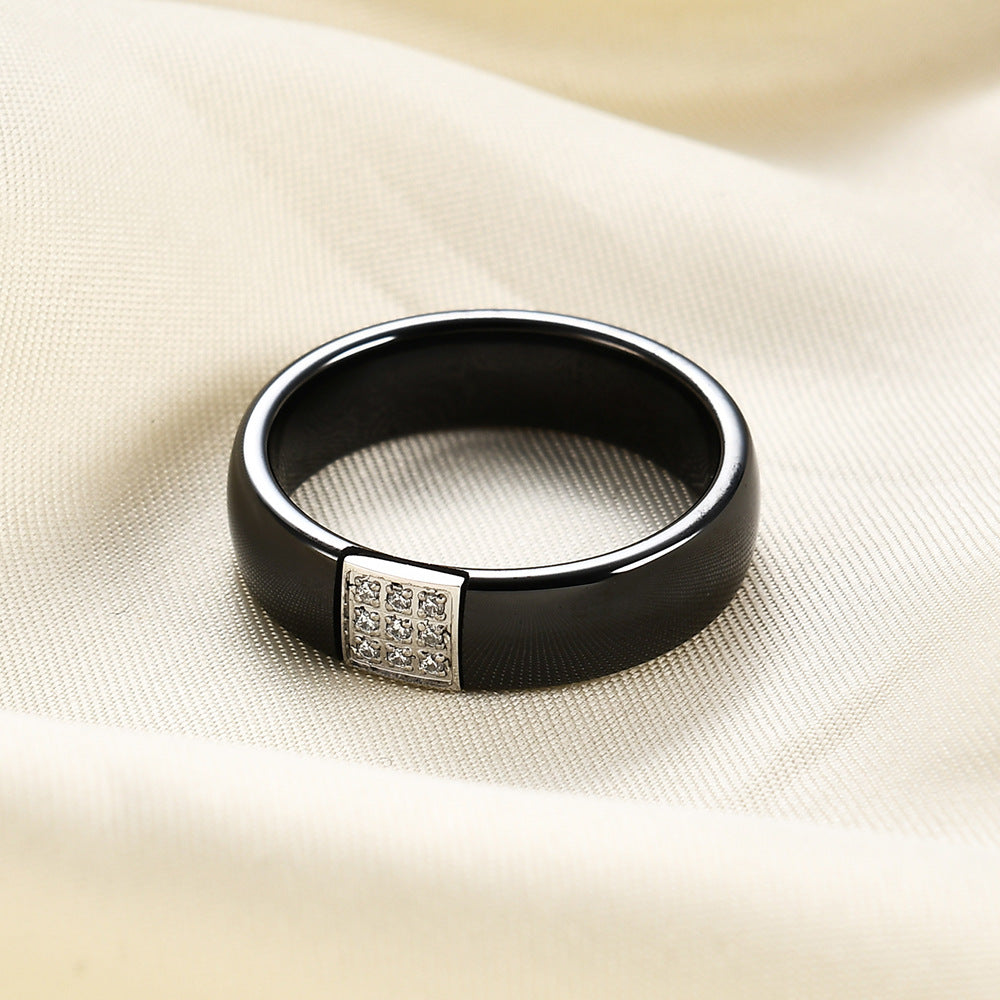 Ceramic Inlaid Zircon Personality Wide Creative Rings