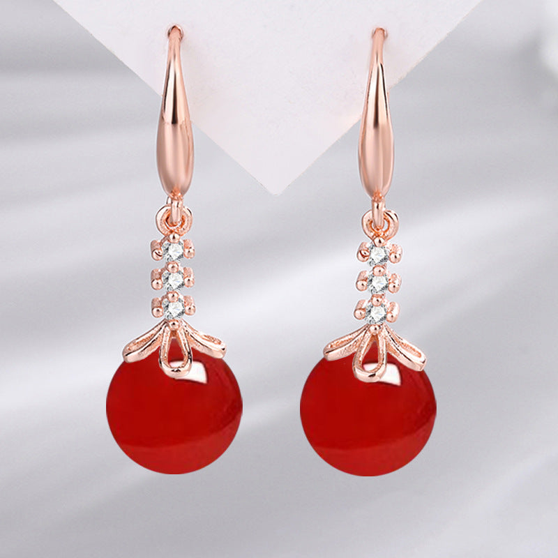 Women's Glass Stone Inlaid Zircon Green Chalcedony Earrings