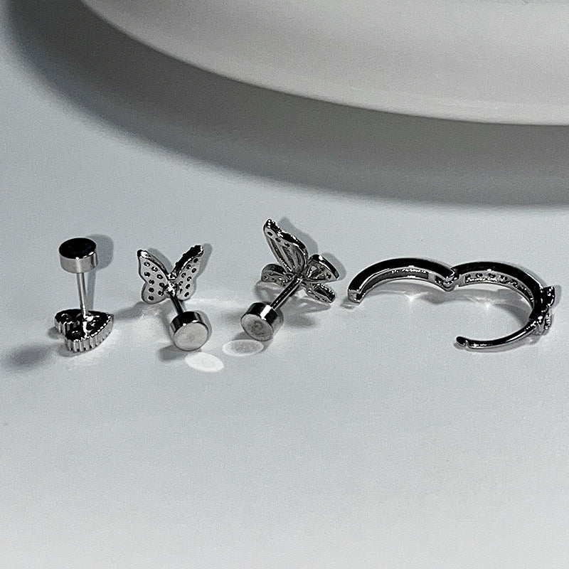 Letter Flash Ear Bone Set Flat Screw Earrings
