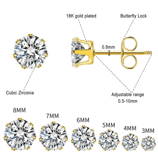 Hot Titanium Steel White Zircon Gold Earrings