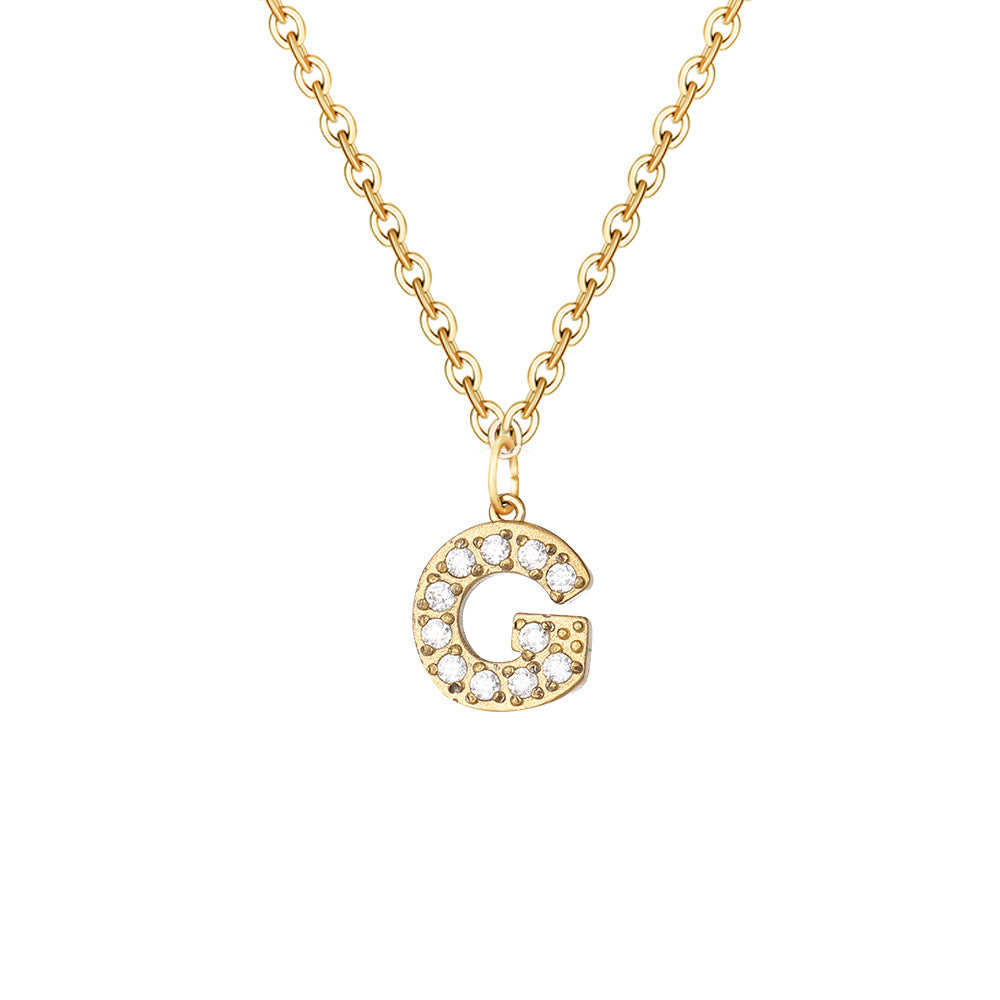 Simple Stainless Steel Diamond Letters Gold-plated Clavicle Necklaces