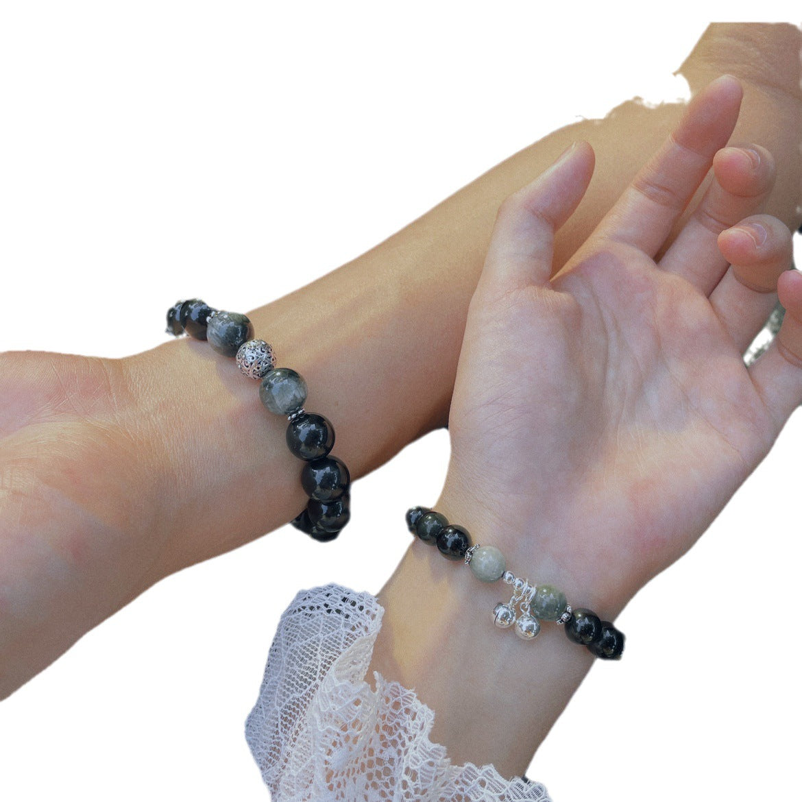 Women's & Men's Bell Obsidian One Pair Of Lovers Bracelets
