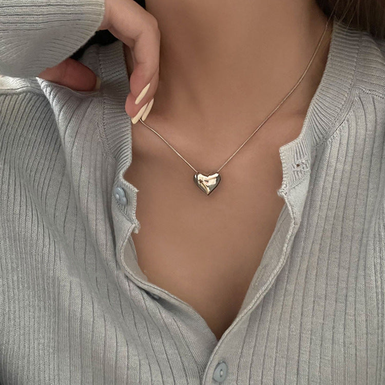 Sier Love Female Temperament Heart-shaped Collarbone Light Luxury Minority Necklaces