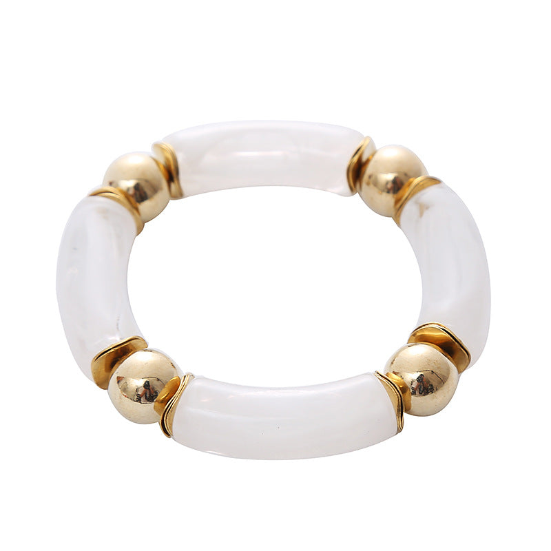 Thick Curved Tube Gold Beaded Stretch Bracelets