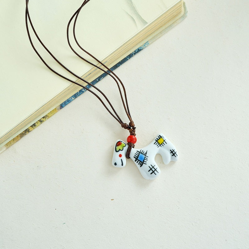 Ceramic Ornament Cute Cartoon Sweater Chain Long Necklaces