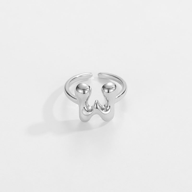 Hop Letters Glossy Sier Open Adjustable Rings