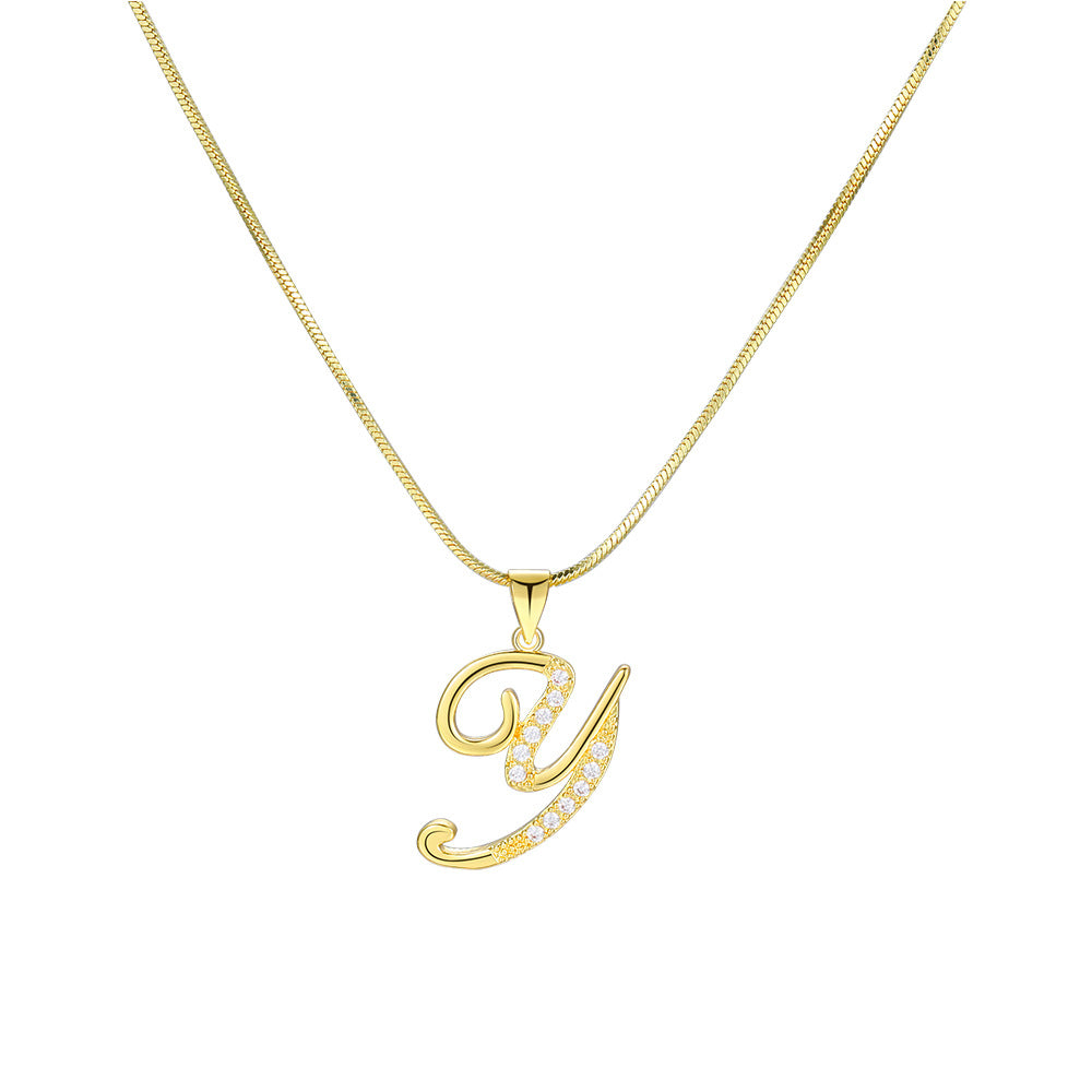 Simple Copper Inlaid Zircon Snake Chain Necklaces