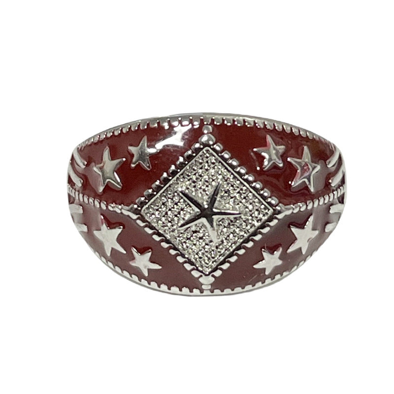 Angora Red Drip Glazed Geometric Fashionable Rings