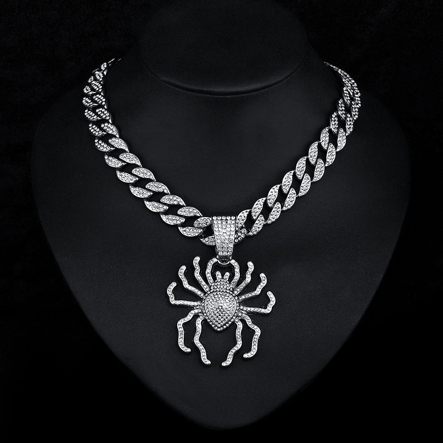 Men's Hop Full Diamond Personality Exaggerated Three-dimensional Big Spider Alloy Trendy Necklace