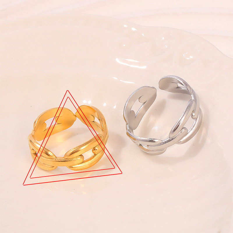 Geometry Pattern Oval Hollow Stainless Steel Rings