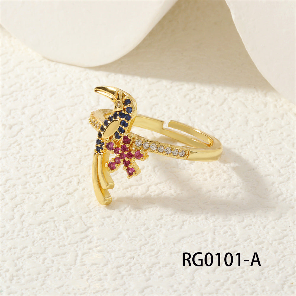 Style High Quality Row Color Zircon Craft Two-color Electroplating Rings