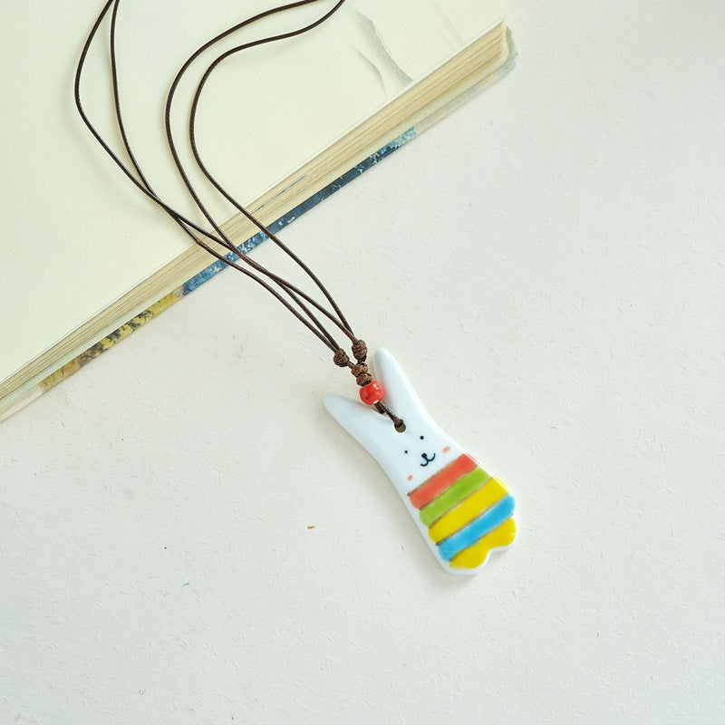 Ceramic Ornament Cute Cartoon Sweater Chain Long Necklaces