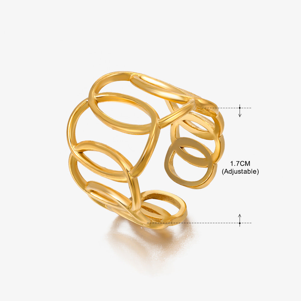 Women's Popular Stainless Steel Geometric Ellipse French Retro Rings