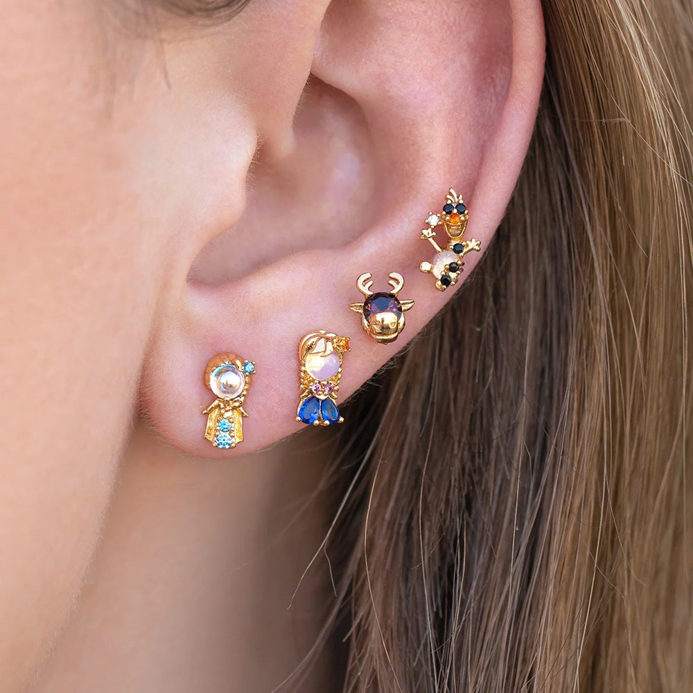 Frozen Little Princess Fashion Colorful Zircon Earrings