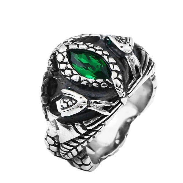Men's Vintage Animal Snake-shaped Stainless Steel Devil's Eye Inlaid Rings