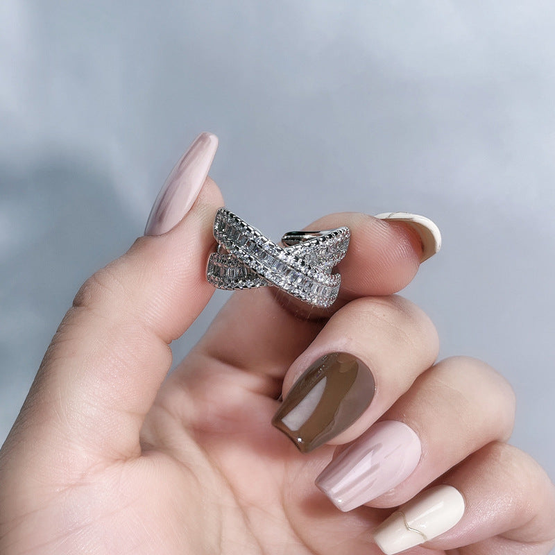 Full Diamond Open-end Zircon Female High Sense Niche Personality Rings