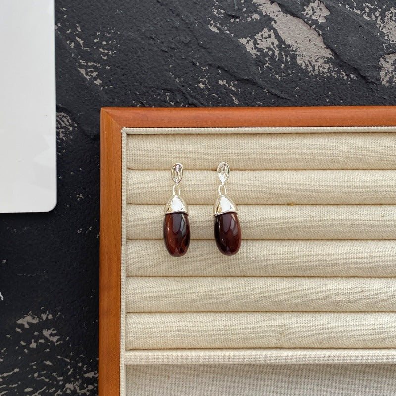 Women's Style Red Tigereye For Retro Minority Earrings