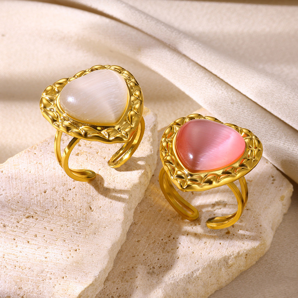 Women's Steel Heart-shaped Personality White Shell Peach Rings