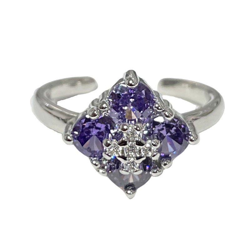 Sweet Cool Clover Purple Diamond Stylish Rings