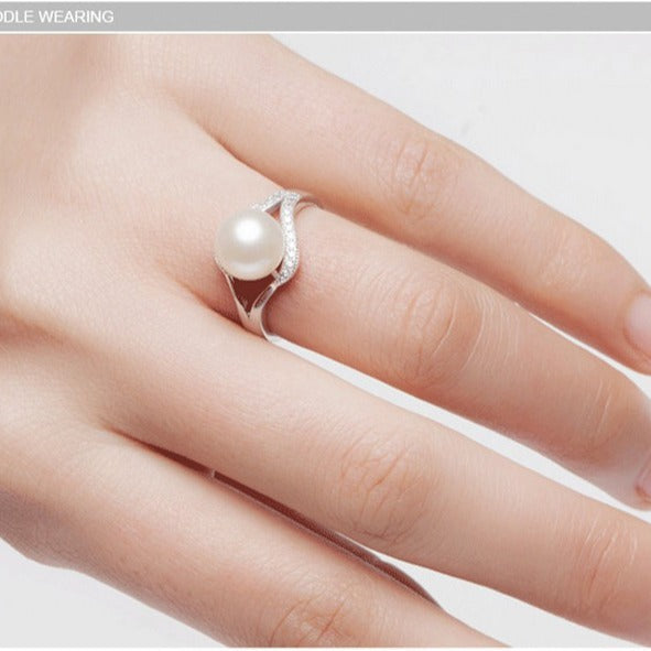 Broadcast Sier Pearl Open Mouth Zircon Female Copper Plated Rings