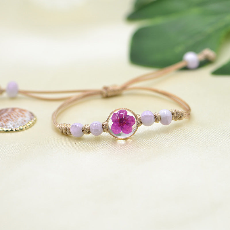 Dried Flower Plant Real Woven Snow Beads Bracelets