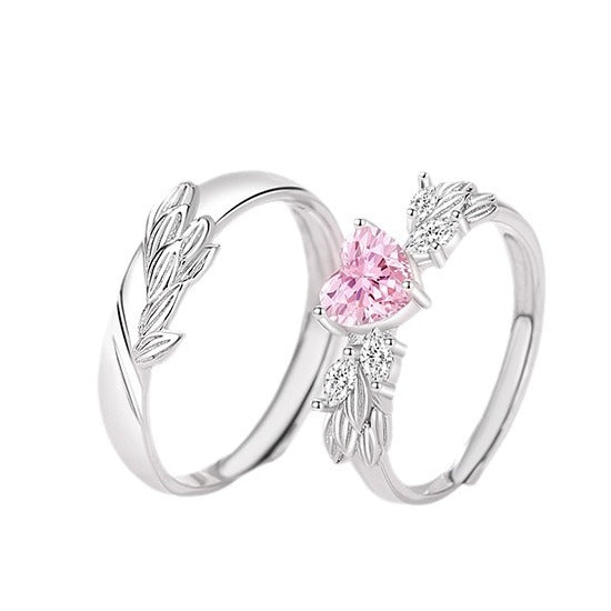 Women's & Men's You Love Couple Sterling Sier Design Pink Rings