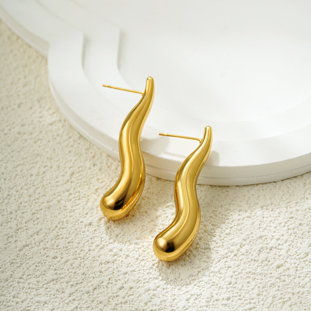 Stainless Steel Gold Drop Simple Glossy Earrings